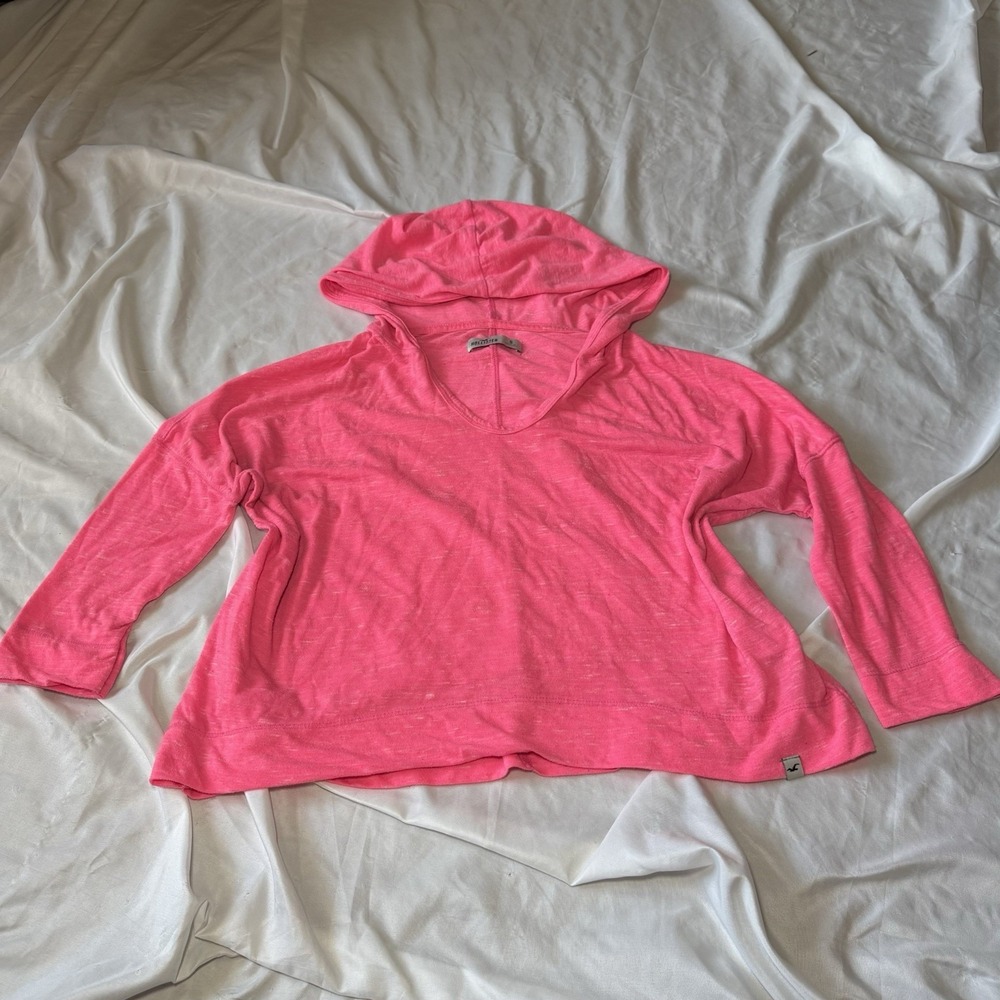 Hollister Pink Lightweight Hooded Top Womens Small Cropped Beachy